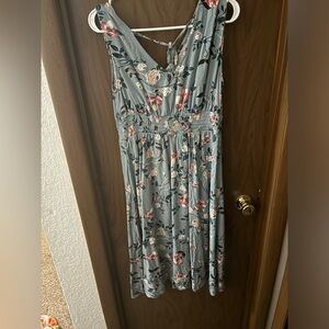 Floral Sleeveless Dress - Green and Pink